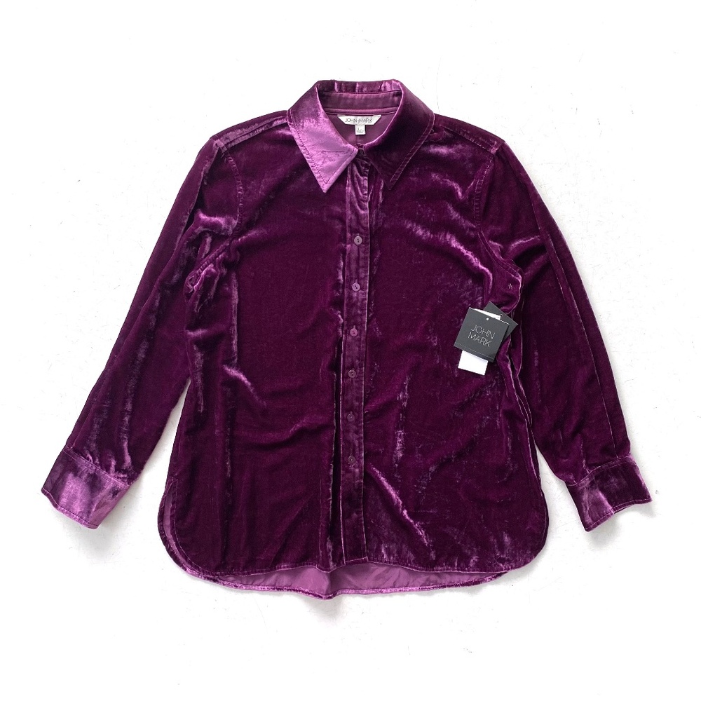 John Mark Nwt Cassis Purple Velvet Button Front Tunic Top Petite Small PS